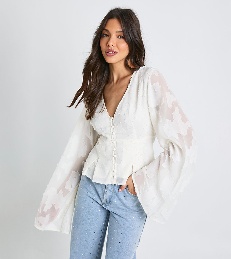 Floral Textured Button Down Top
