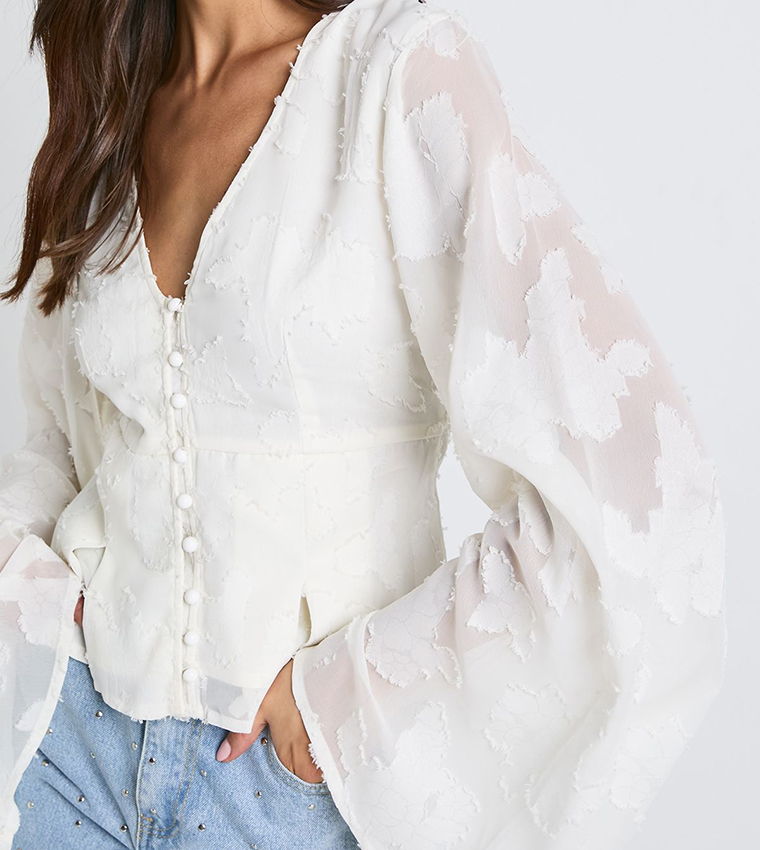 Floral Textured Button Down Top