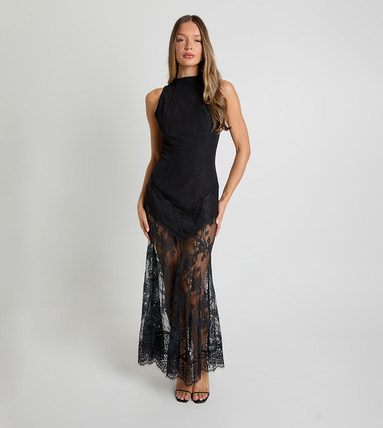 Sleeveless Lace Hem Maxi Dress