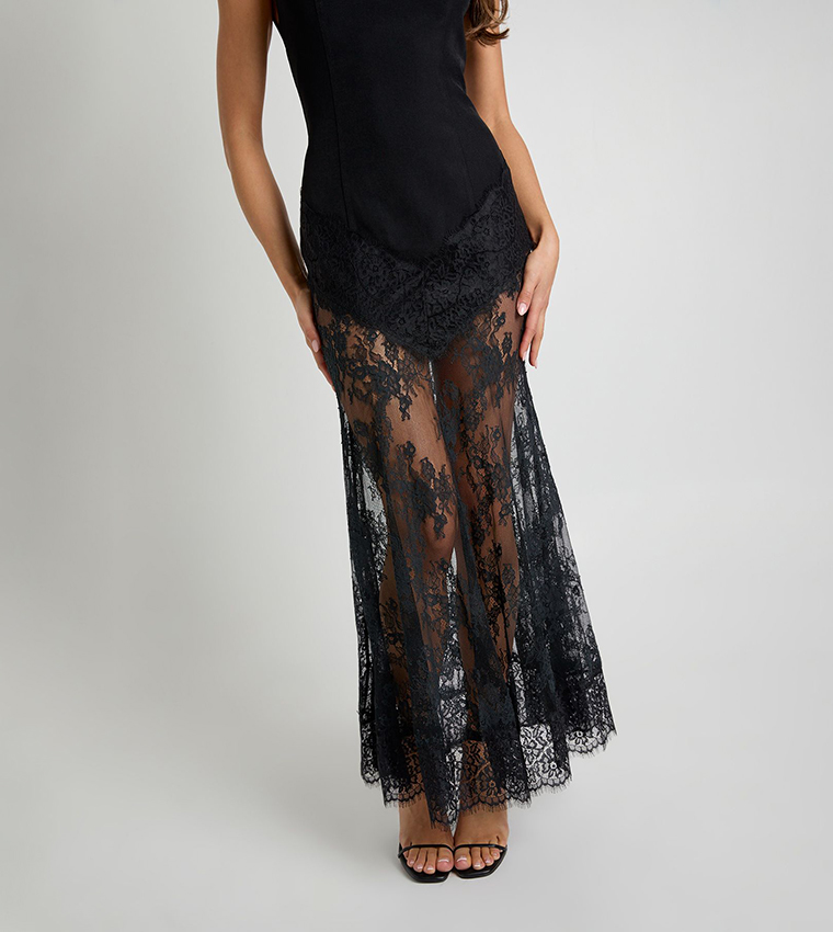 Sleeveless Lace Hem Maxi Dress