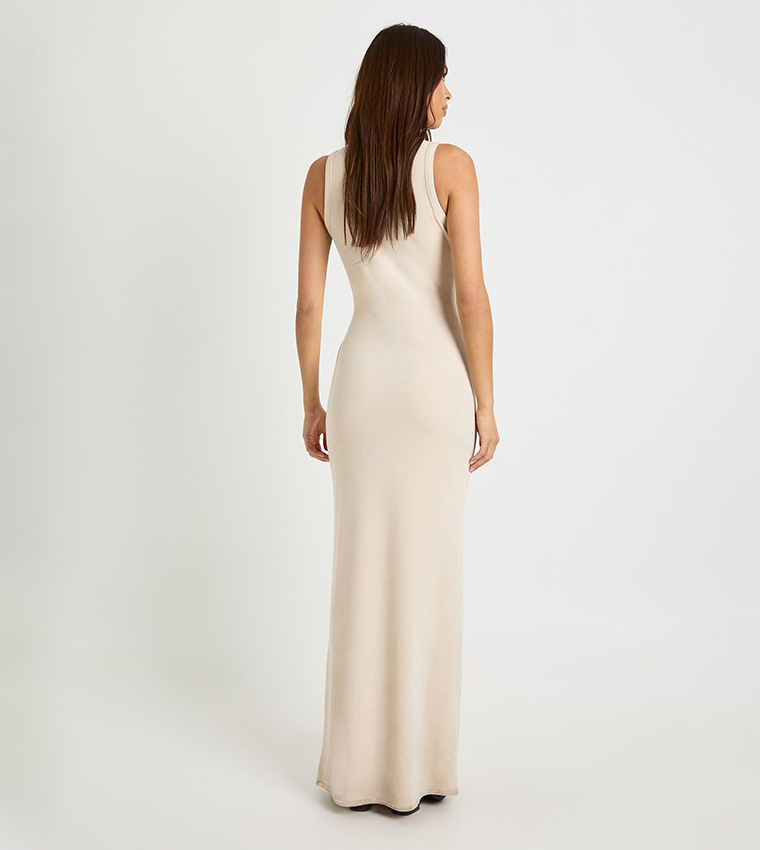Ribbed Sleeveless High Neck Maxi Dress