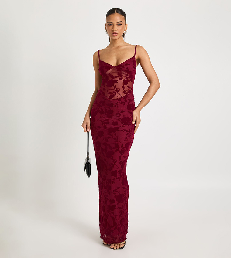 Lace Strappy Devore Maxi Dress