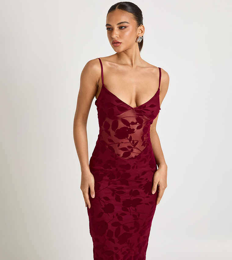 Lace Strappy Devore Maxi Dress