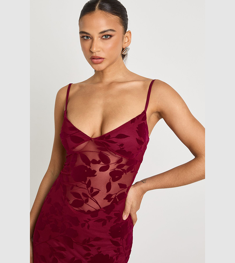 Lace Strappy Devore Maxi Dress