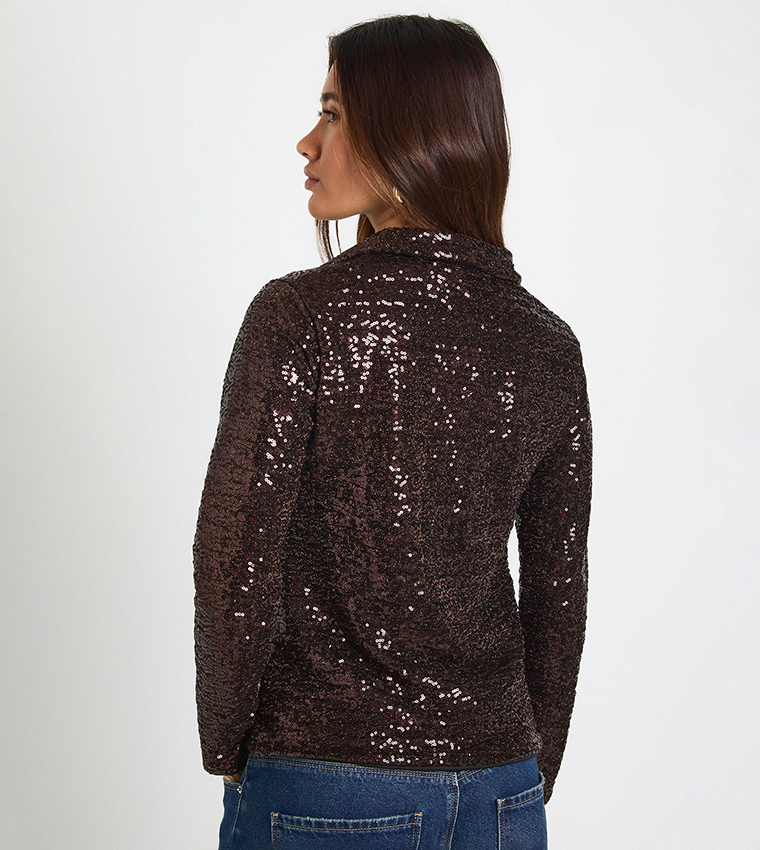 Sequined Oversized Button Through Shirt