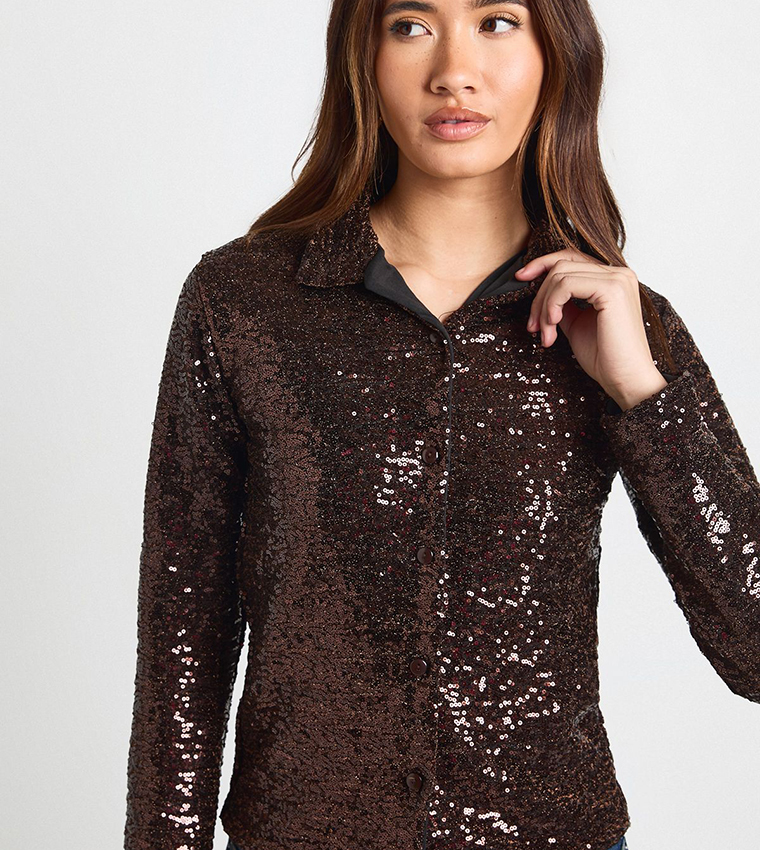 Sequined Oversized Button Through Shirt