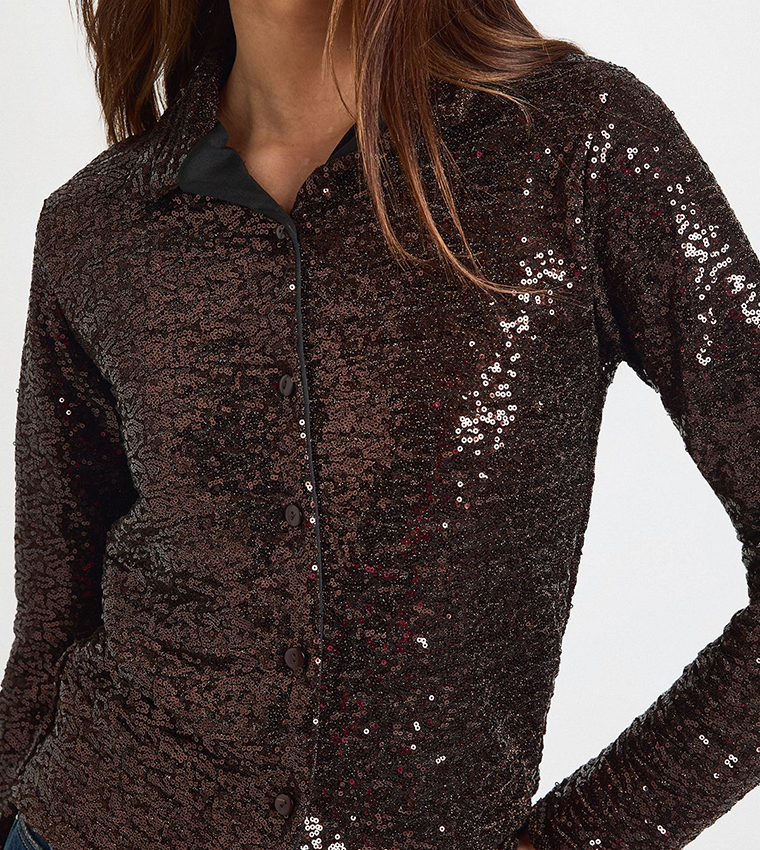 Sequined Oversized Button Through Shirt