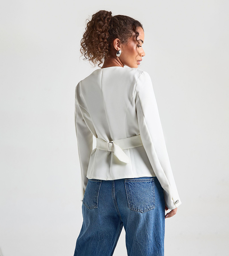 Silver Trim Collarless Blazer