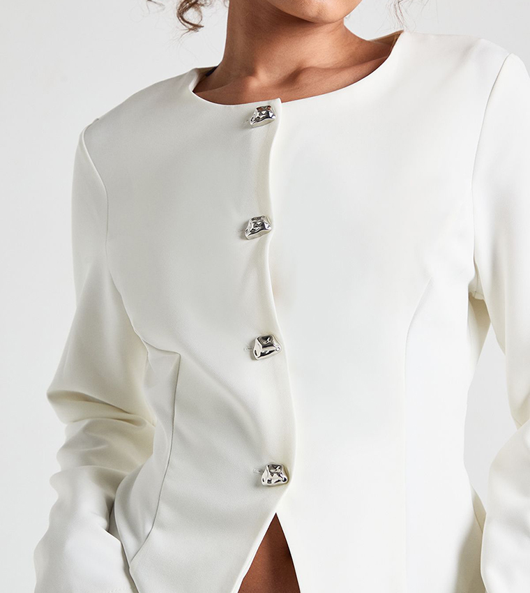 Silver Trim Collarless Blazer