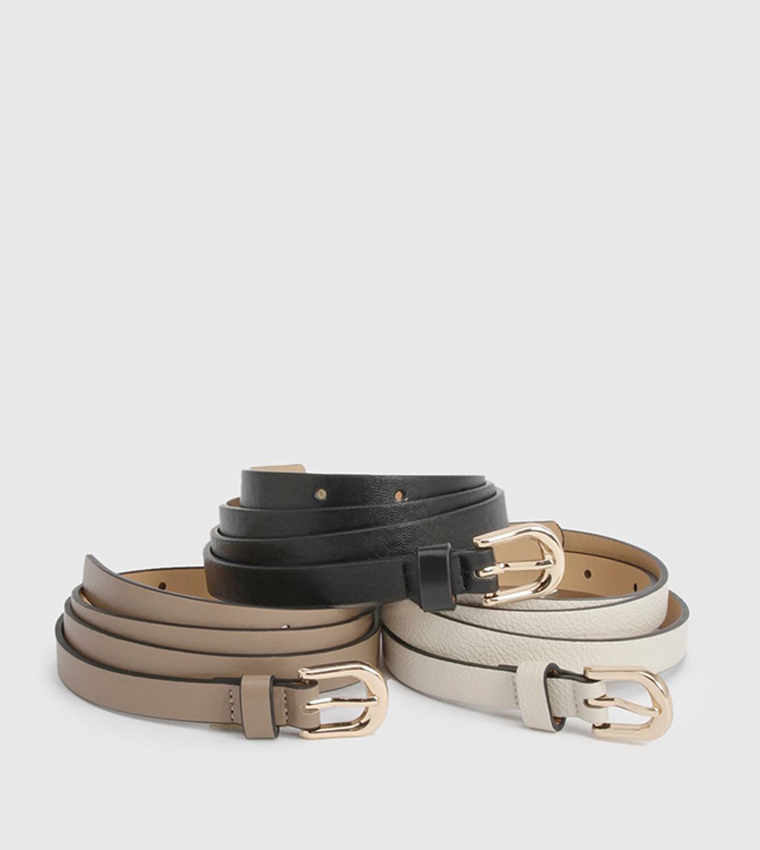 Pack of 3 Textured Skinny Belts