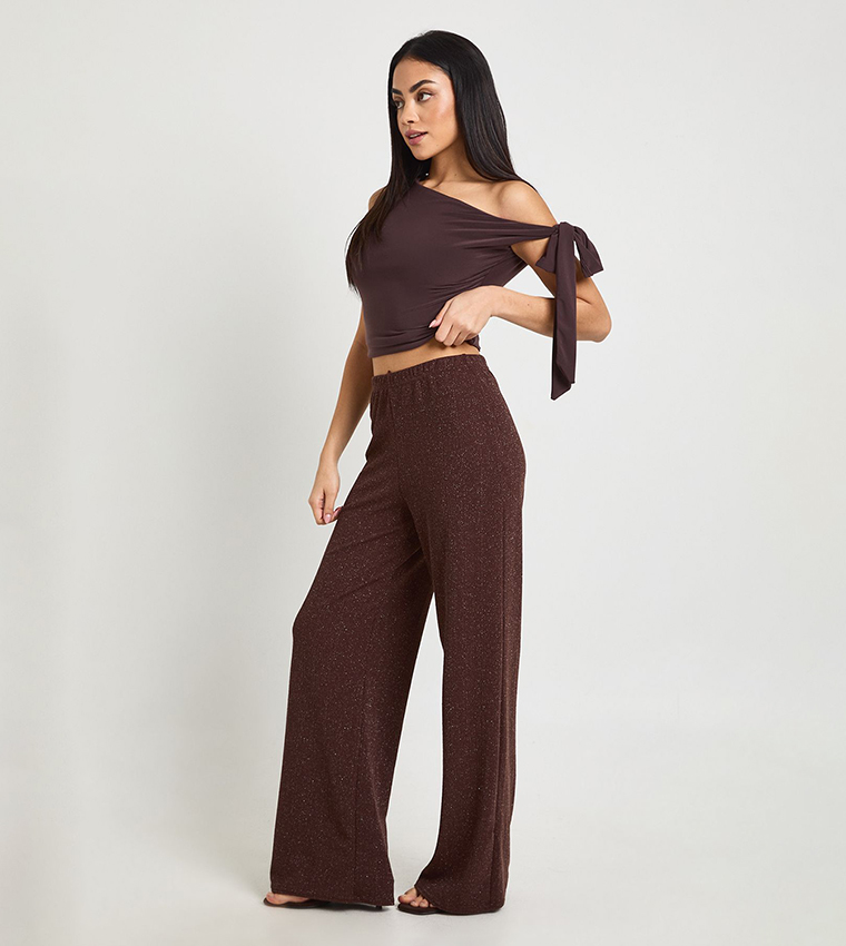 Glitter Ribbed Wide Leg Trousers