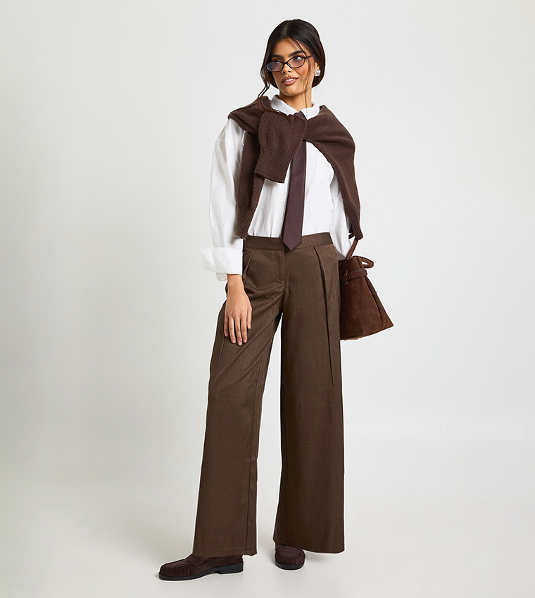 Pleated Detail Wide Leg Trousers