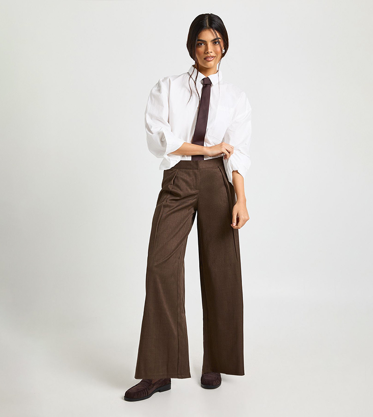 Pleated Detail Wide Leg Trousers