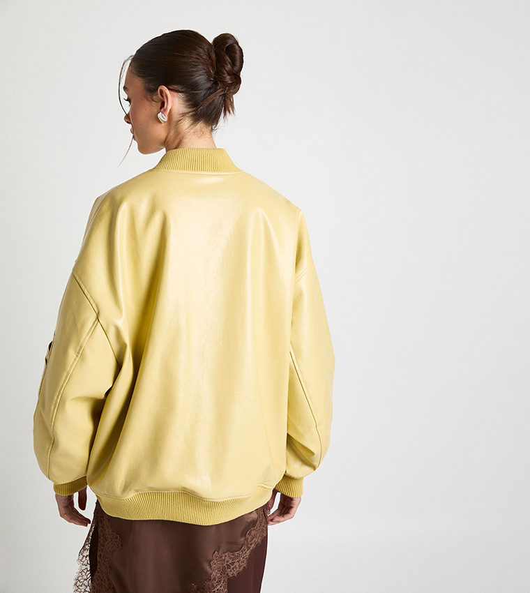 Patent Faux Leather Oversized Bomber Jacket