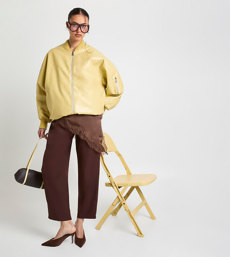 Patent Faux Leather Oversized Bomber Jacket