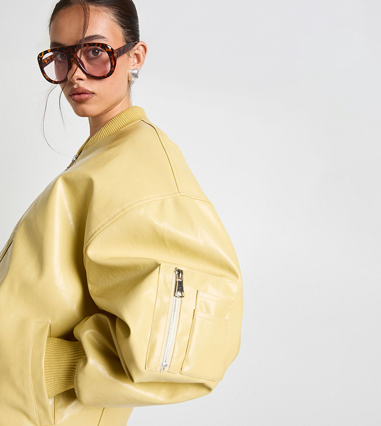 Patent Faux Leather Oversized Bomber Jacket