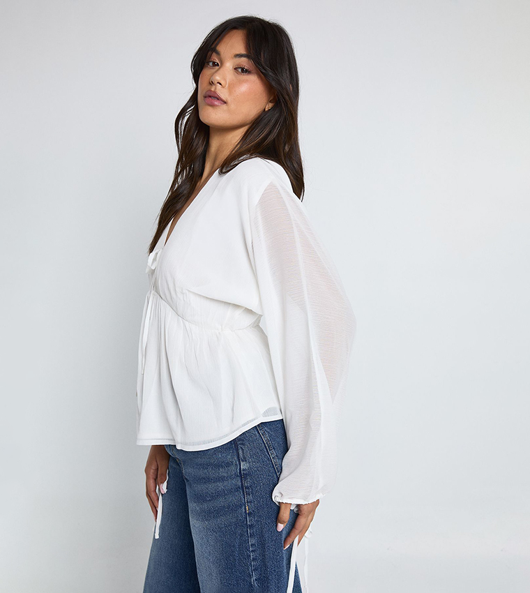 Chiffon Tie Front Volume Top