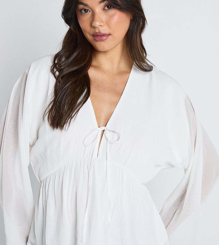 Chiffon Tie Front Volume Top