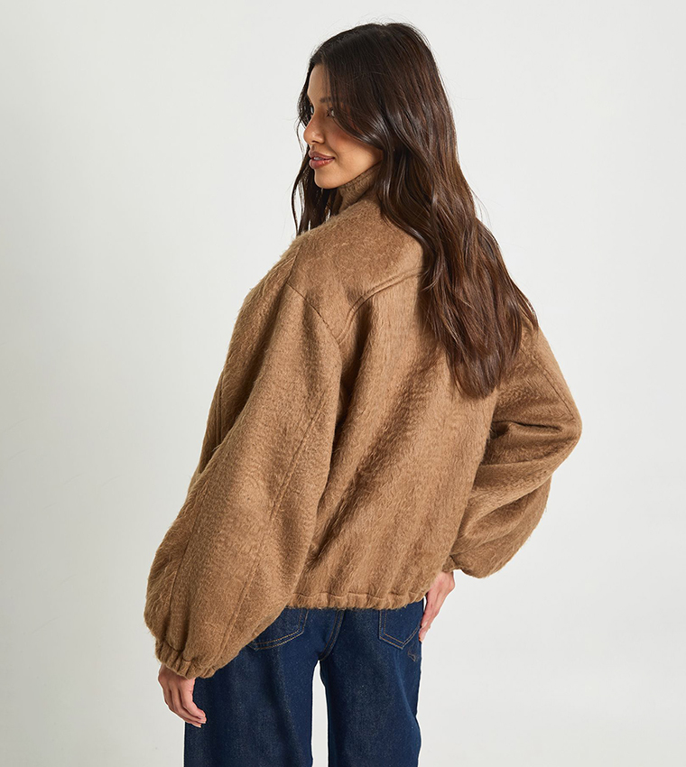 Textured Wool Look Bomber Jacket