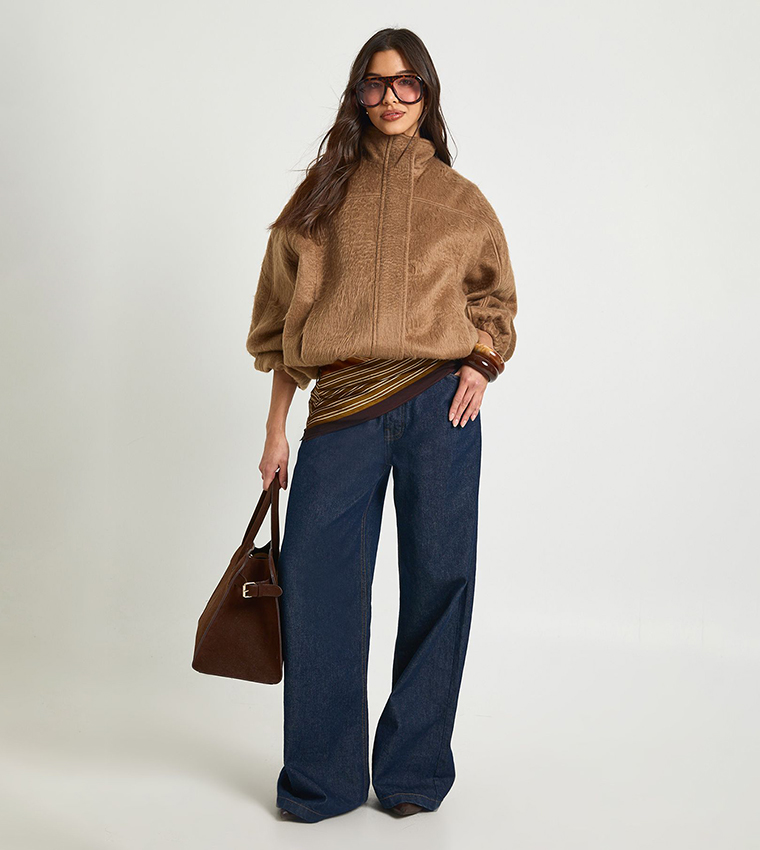 Textured Wool Look Bomber Jacket