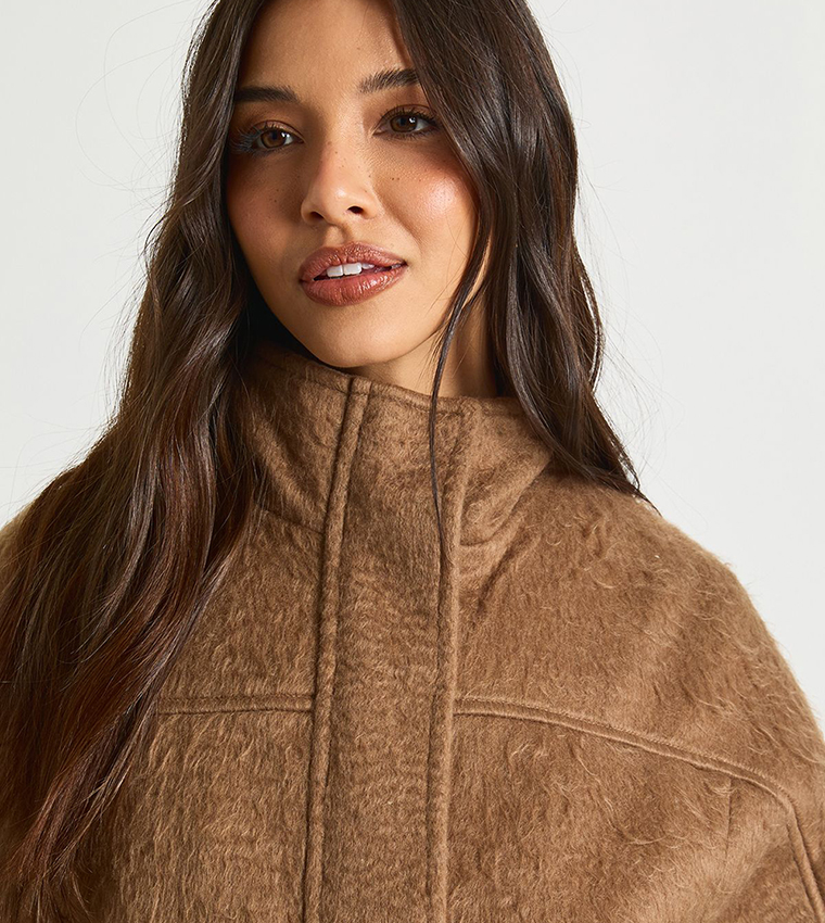 Textured Wool Look Bomber Jacket