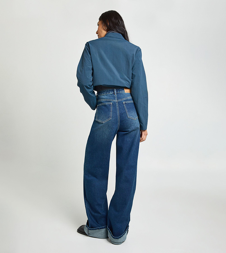 Tall Turn Up High Waist Wide Leg Jeans