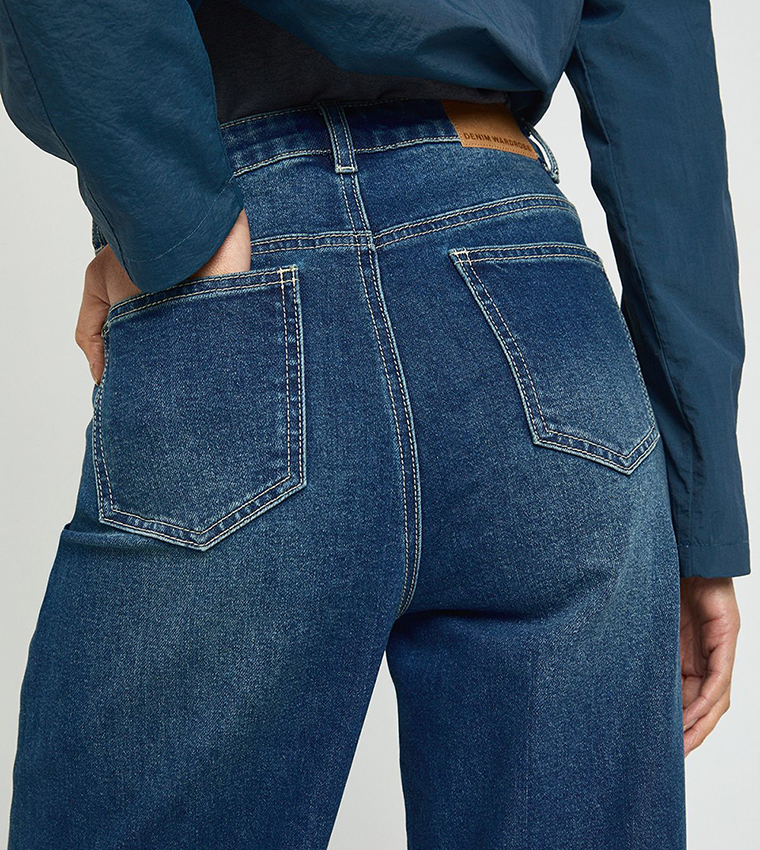 Tall Turn Up High Waist Wide Leg Jeans