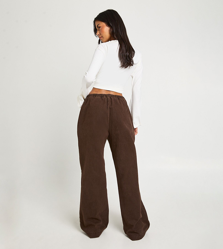 Washed Elastic Waist Oversized Wide Leg Jeans