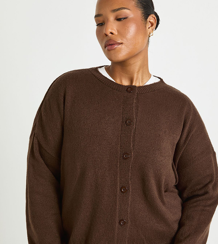 Curve Crew Neck Knitted Boxy Cardigan and Wide Leg Trouser Set