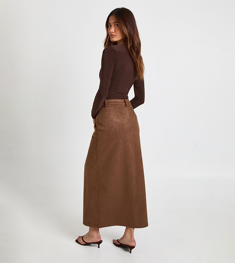 Faux Suede A-Line Maxi Skirt