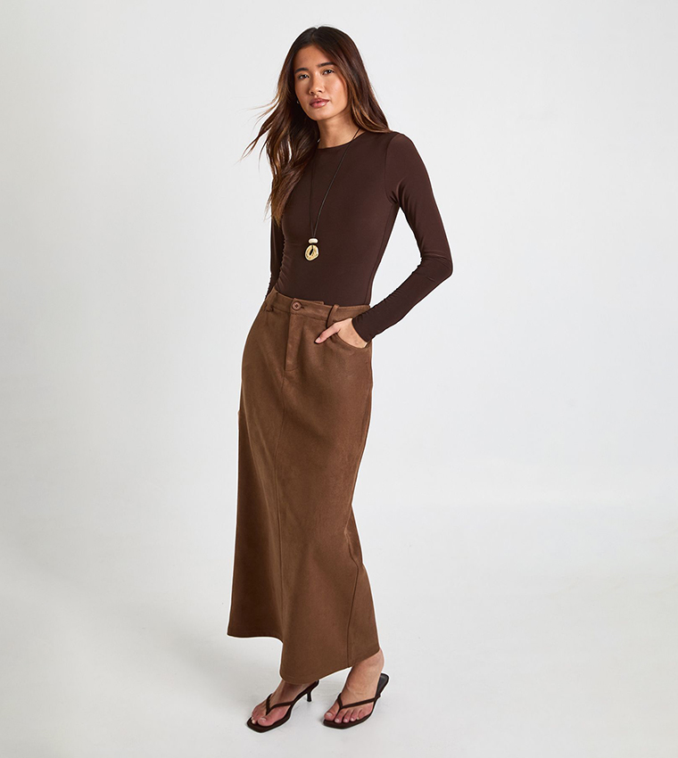 Faux Suede A-Line Maxi Skirt