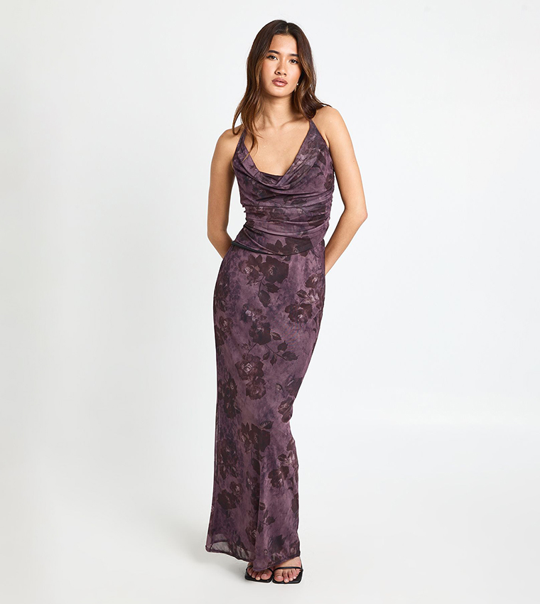 Floral Printed Mesh Maxi Skirt
