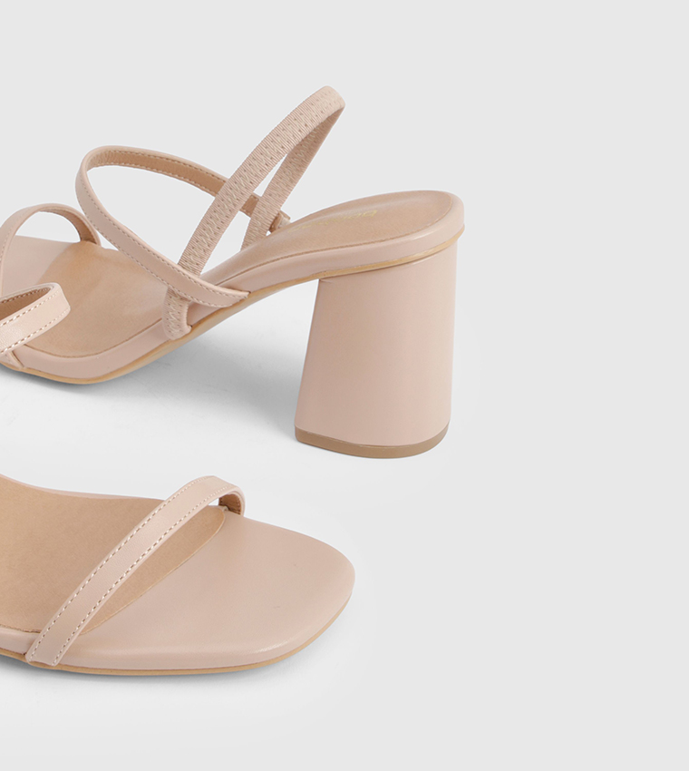 Wide Fit Elastic 2 Part Strappy Block Heel Sandals