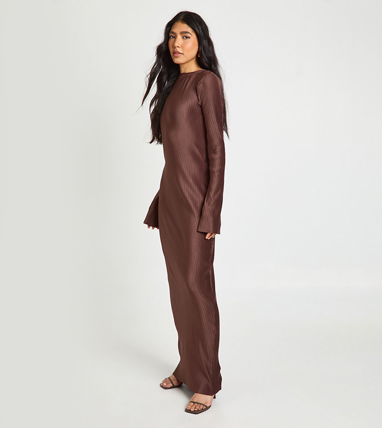 Tall Plisse Flared Sleeves Column Maxi Dress