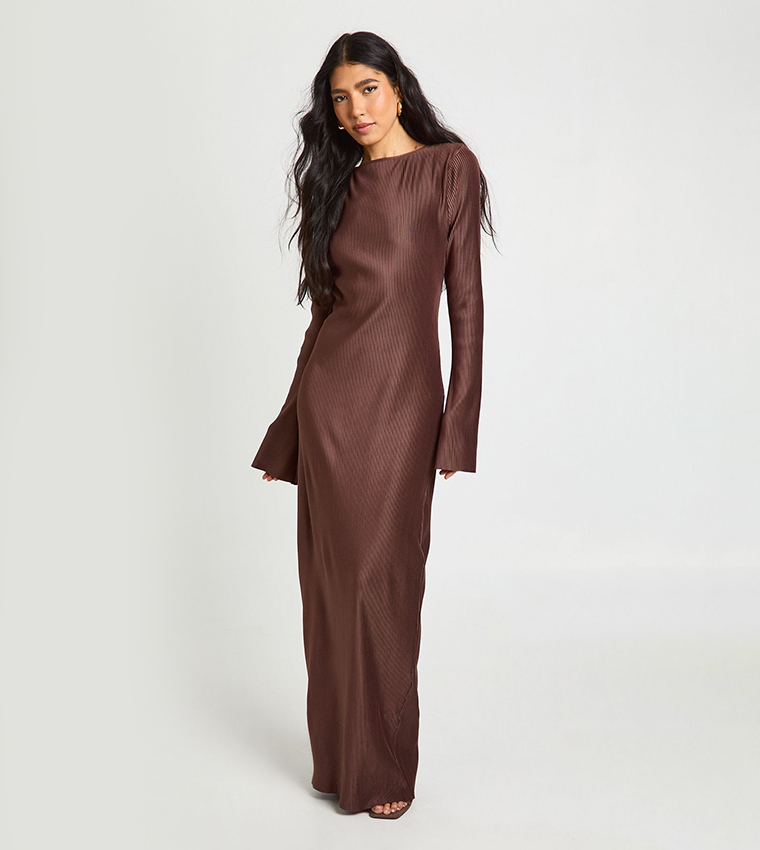 Tall Plisse Flared Sleeves Column Maxi Dress