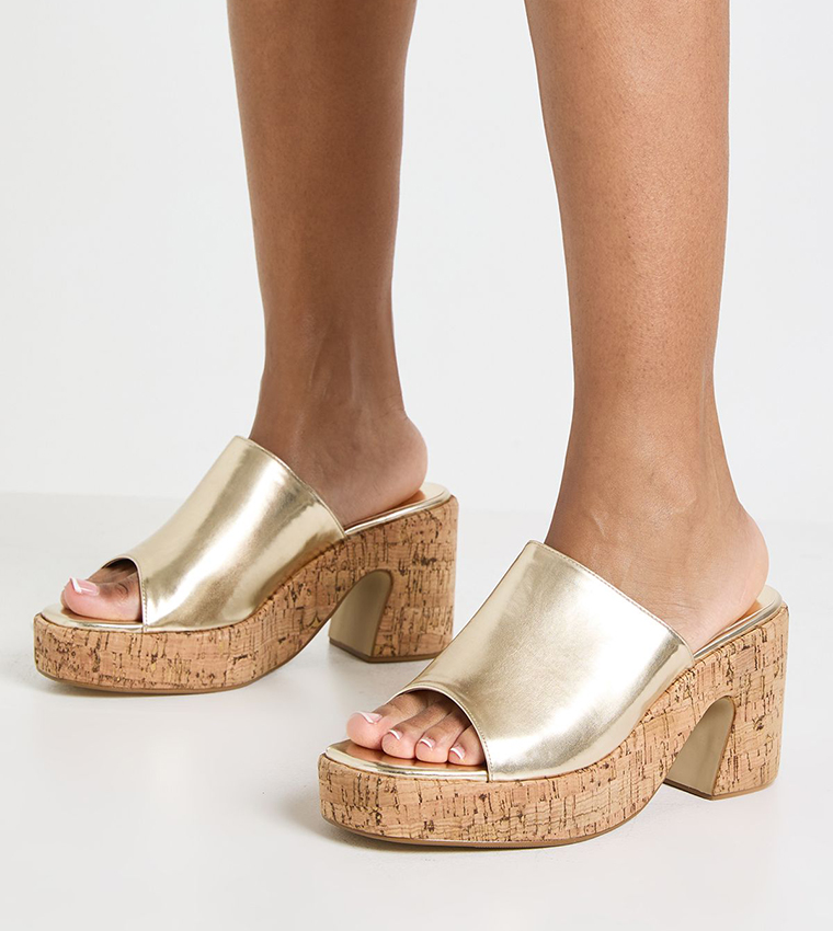 Wide Fit Strap Cork Block Heel Sandals