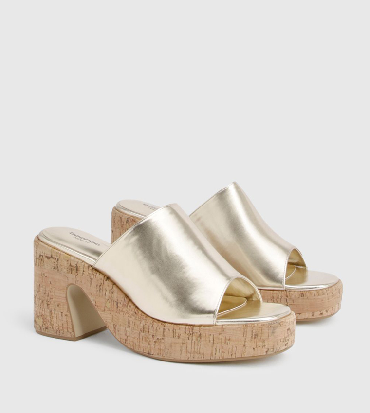Wide Fit Strap Cork Block Heel Sandals