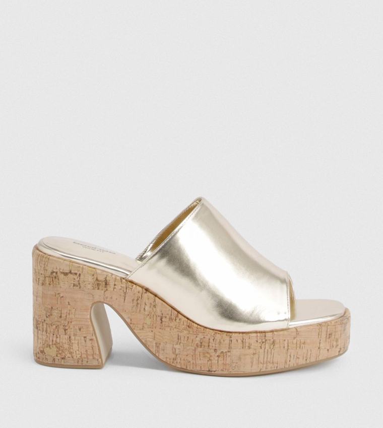Wide Fit Strap Cork Block Heel Sandals