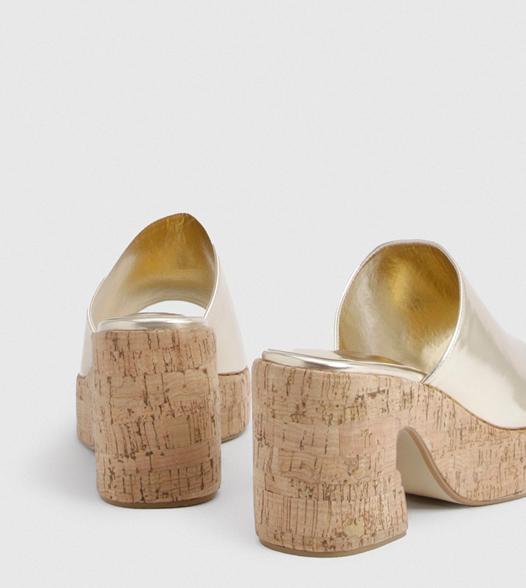 Wide Fit Strap Cork Block Heel Sandals