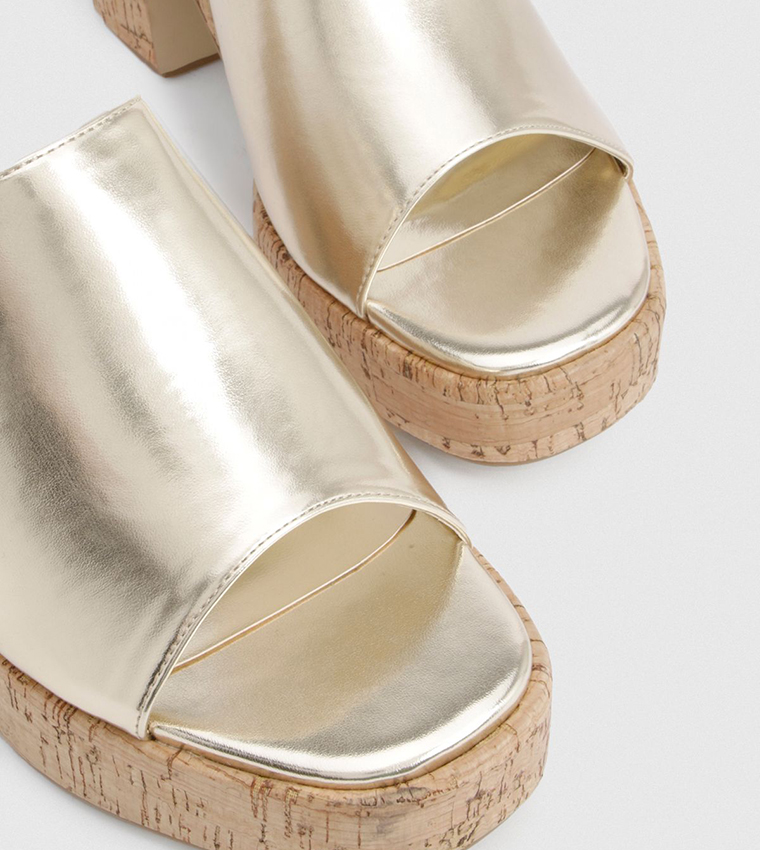 Wide Fit Strap Cork Block Heel Sandals