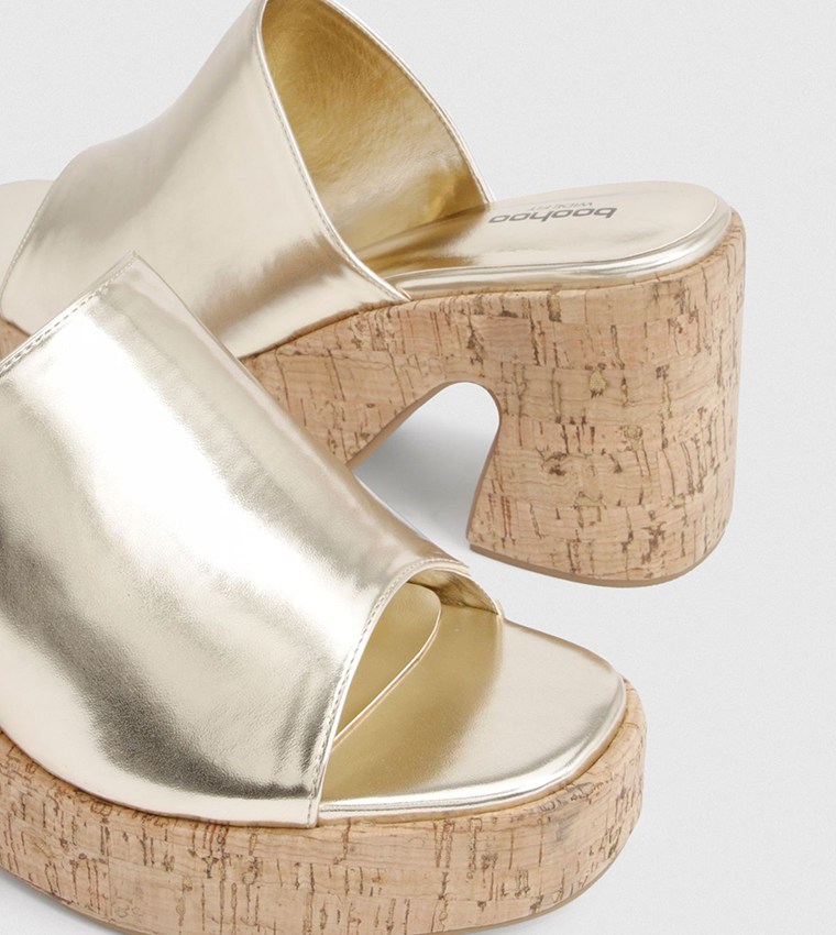 Wide Fit Strap Cork Block Heel Sandals