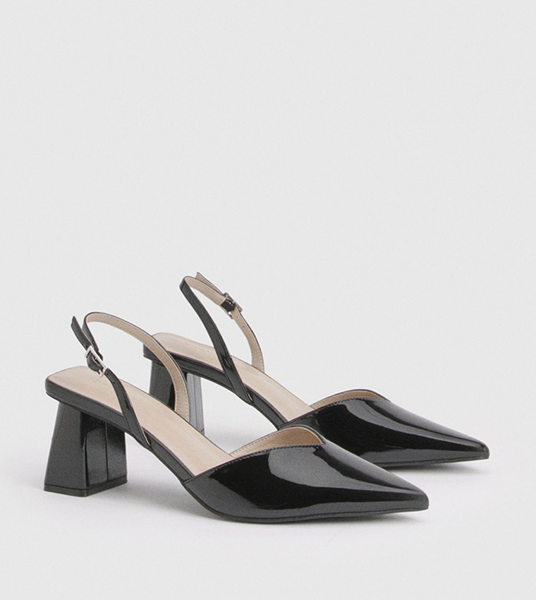 Wide Fit Patent Block Heel Slingback Pumps