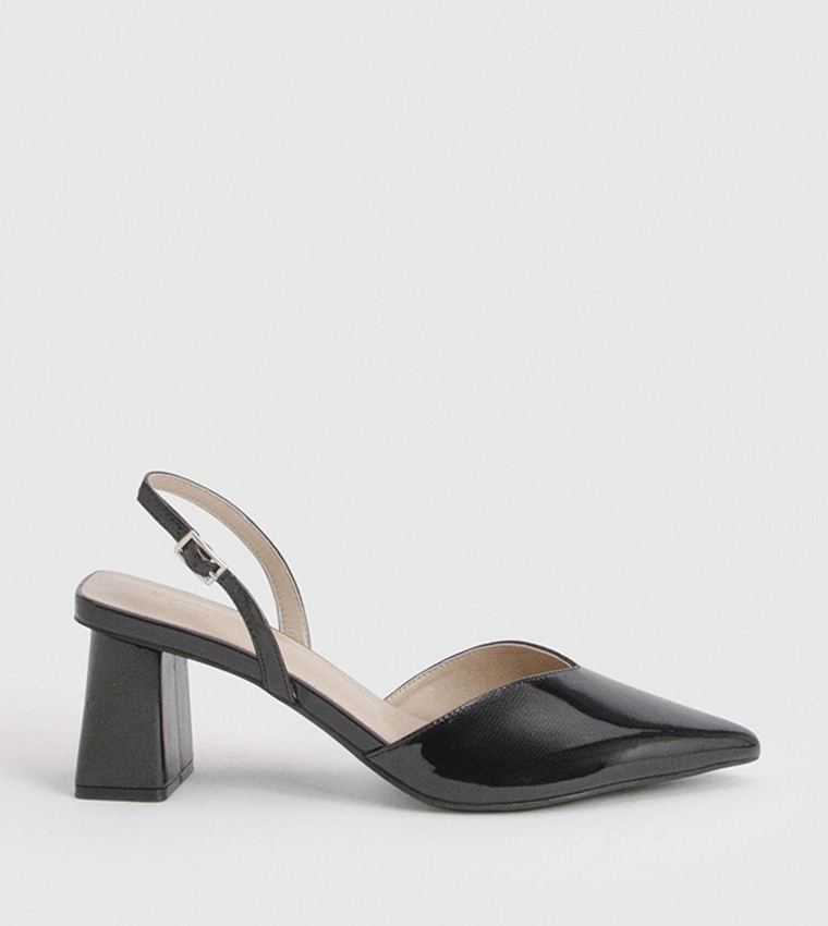 Wide Fit Patent Block Heel Slingback Pumps