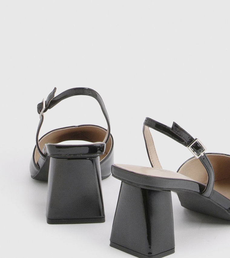 Wide Fit Patent Block Heel Slingback Pumps