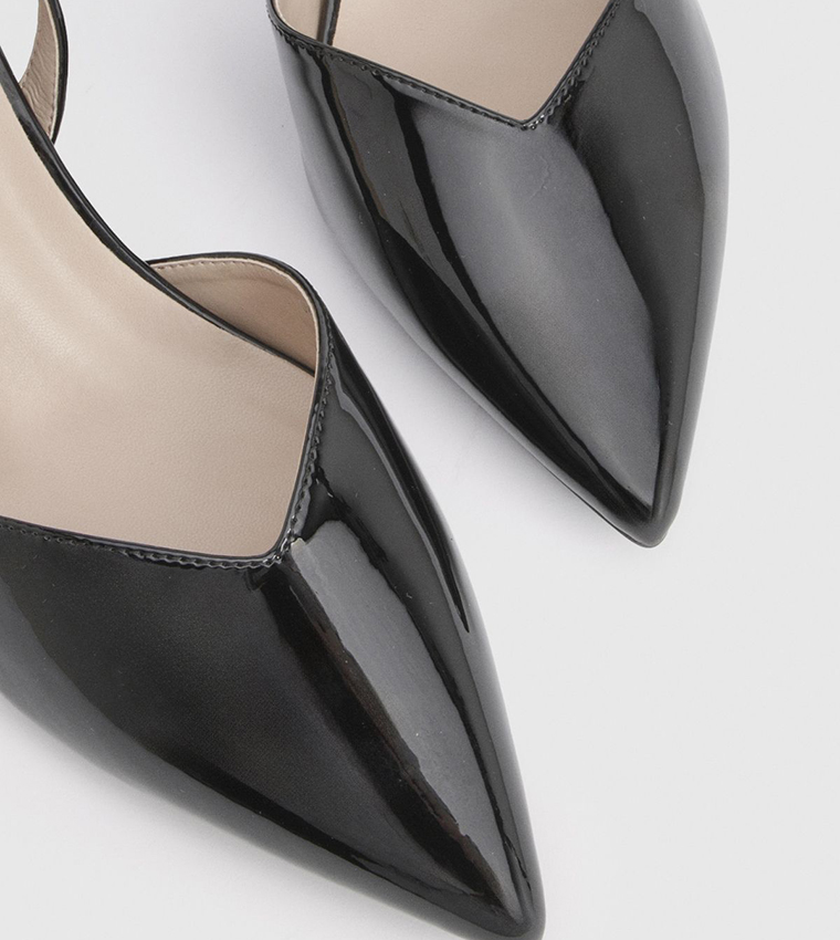 Wide Fit Patent Block Heel Slingback Pumps