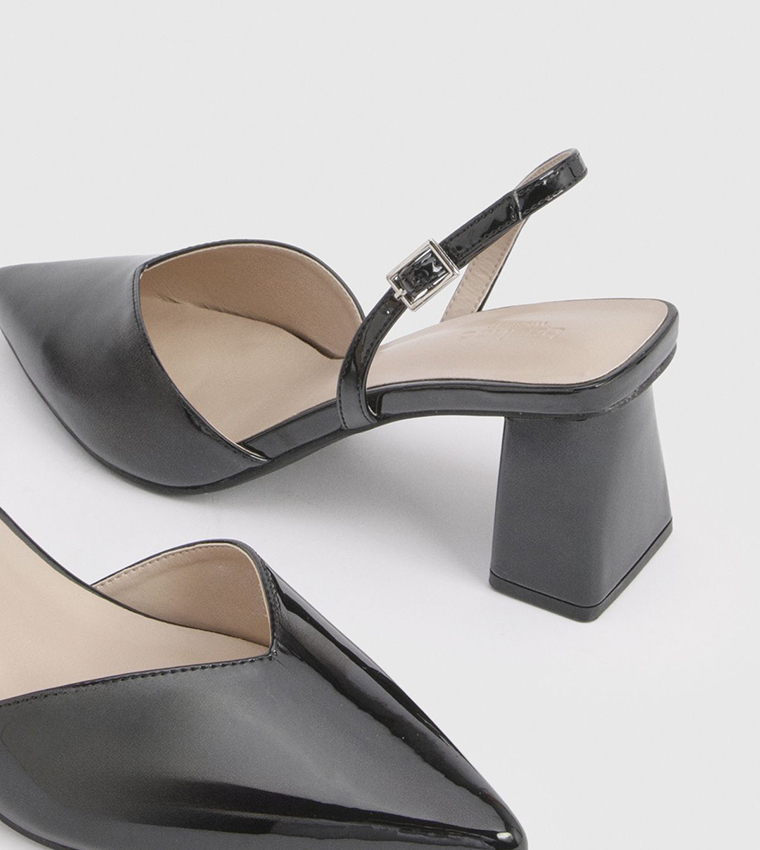 Wide Fit Patent Block Heel Slingback Pumps