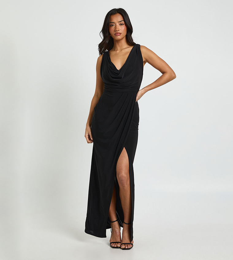 Petite Slinky Ruched Wrap Maxi Dress