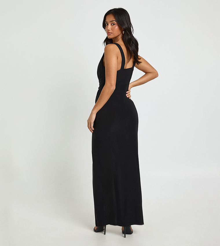 Petite Slinky Ruched Wrap Maxi Dress