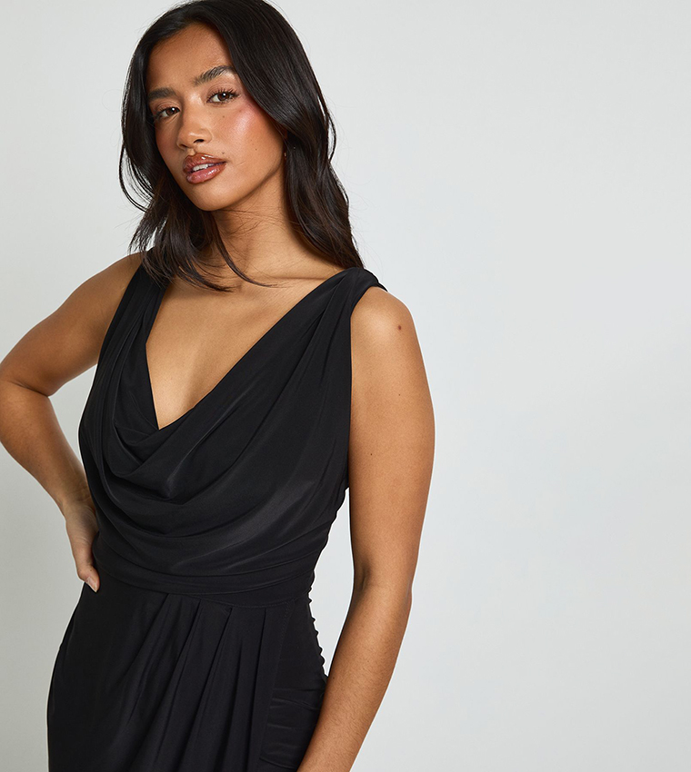 Petite Slinky Ruched Wrap Maxi Dress