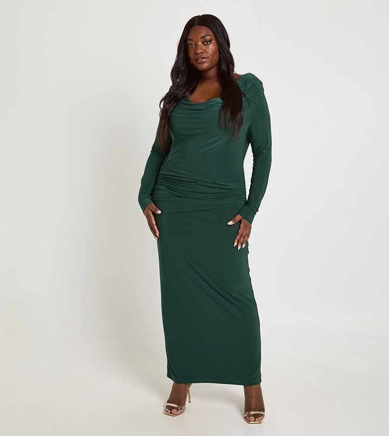 Buy Boohoo Curve Slinky Bardot Column Maxi Dress In Green | 6thStreet UAE